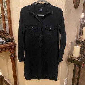 GAP Women Faded Black Popover Denim Black Pearl Snap Button Shirt Dress Size M